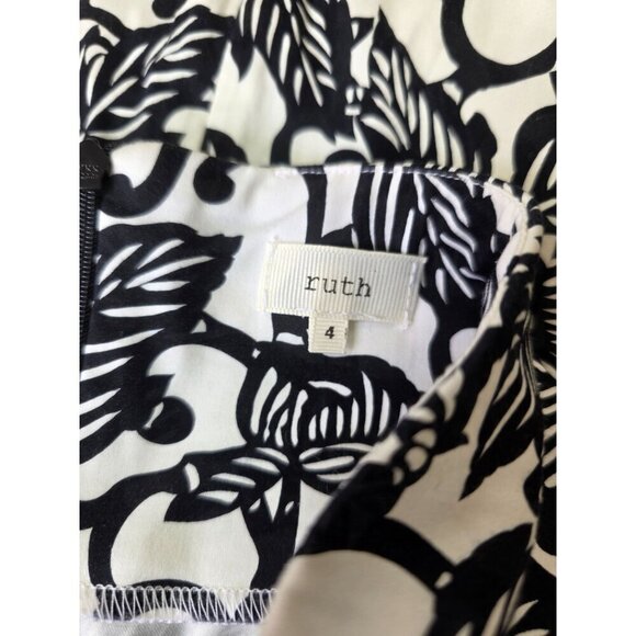 Ruth Black White Strapless Cotton Sheath Dress Size 4 Beaded Bustline Stretch - Picture 6 of 8